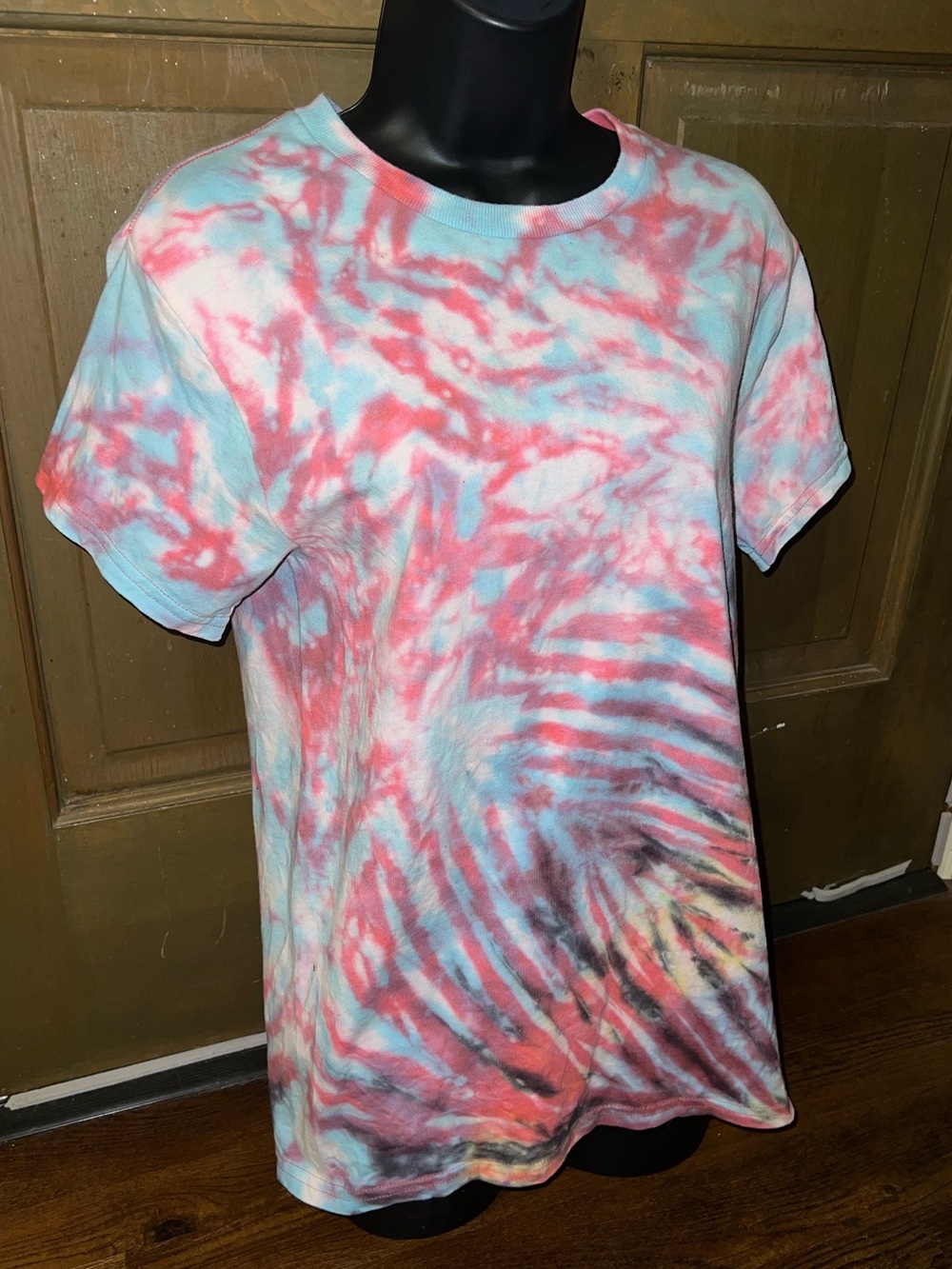 Multicolor Handmade Tie-Dye Pink Short Sleeve Classic Cotton Shirt Size S - Picture 5 of 8